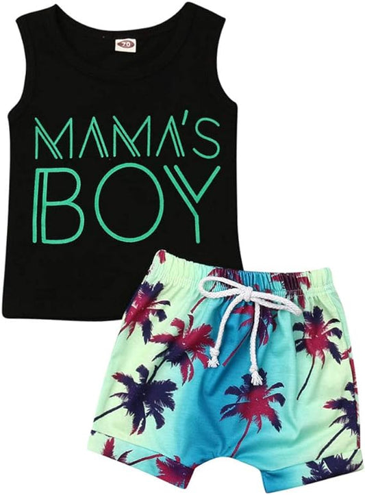 2024 New Arrival Boys Short Sleeves Vest Top & Shorts Set Summer Clothes Beach Style
