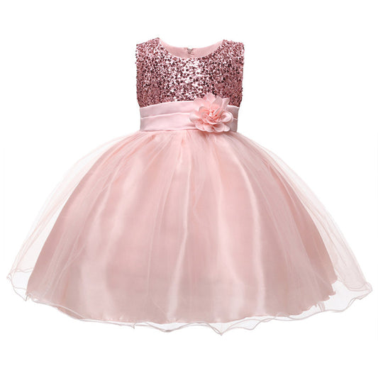 2024 Hot Sale Girls' Sleeveless Sequin Summer Girls Dresses Party Ball Gown Tulle Dress for Children Clothing